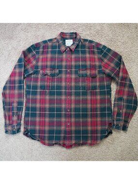 J Crew Workshirt Button Up Mens L Red Plaid Long Sleeve Cotton Shirt Western